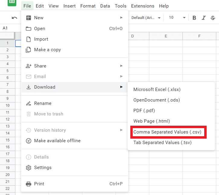 How to create a CSV file