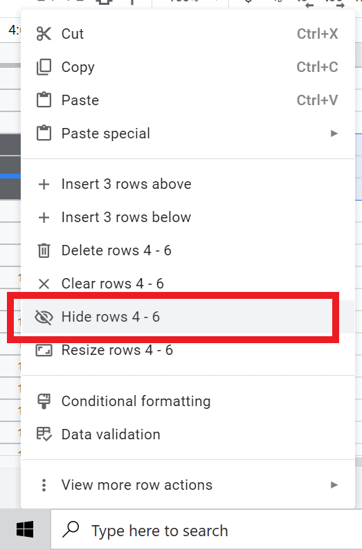 How to hide rows in Google Sheets