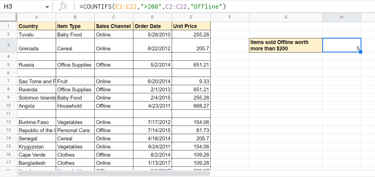 Screenshot for the number of items sold Offline worth more than 0