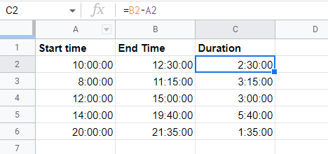 Screenshot for the results of subtracting specified time