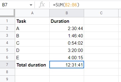 Screenshot for the results of summing time