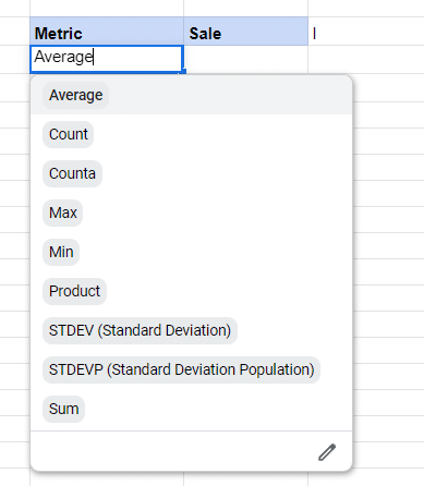 Screenshot of drop down list