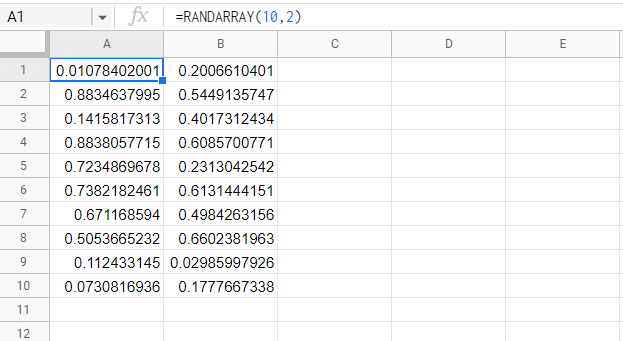 Screenshot of example of randarray function