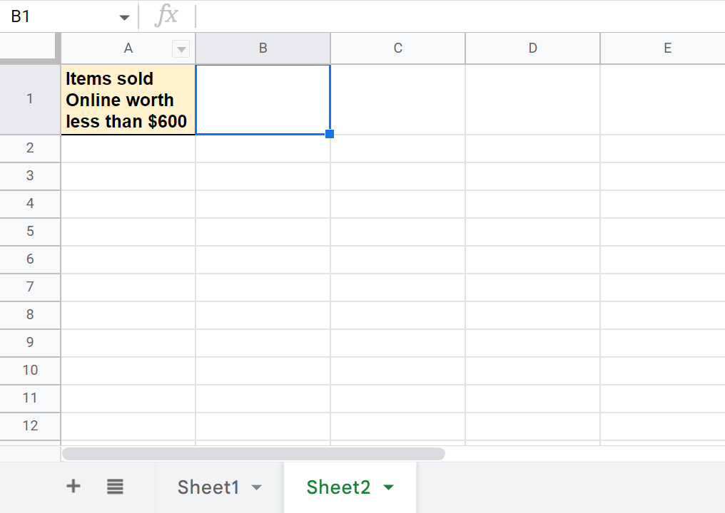 Screenshot of our spreadsheet with a second sheet