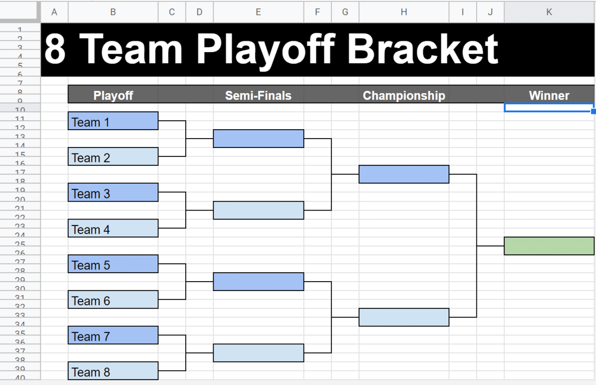 Screenshot of the 8 Team Google Sheet tournament bracket template