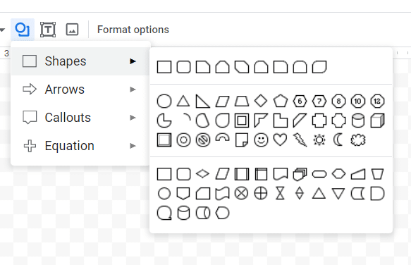 Screenshot of the shapes tool in the drawing toolbar