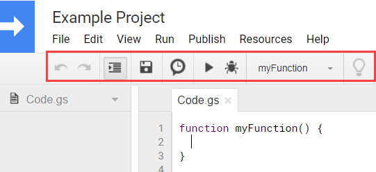 Script Editor Toolbar in Google Sheets