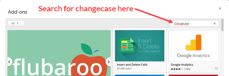 Search for changecase add-on