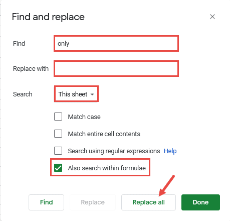 Search within formulas