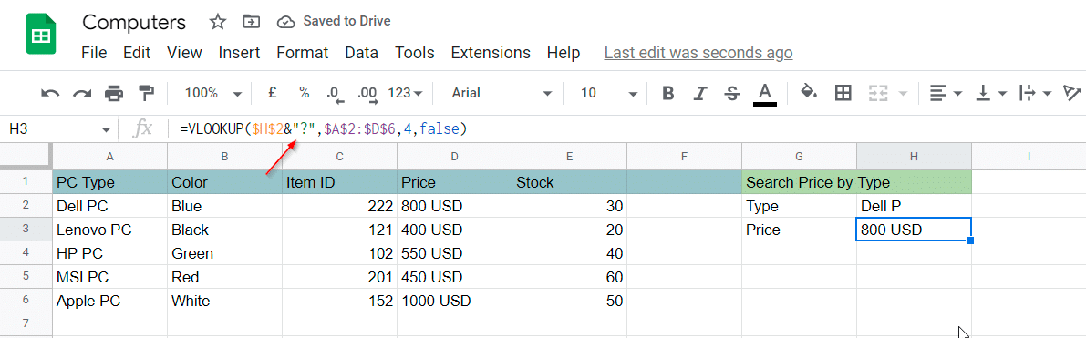 Searching price by type