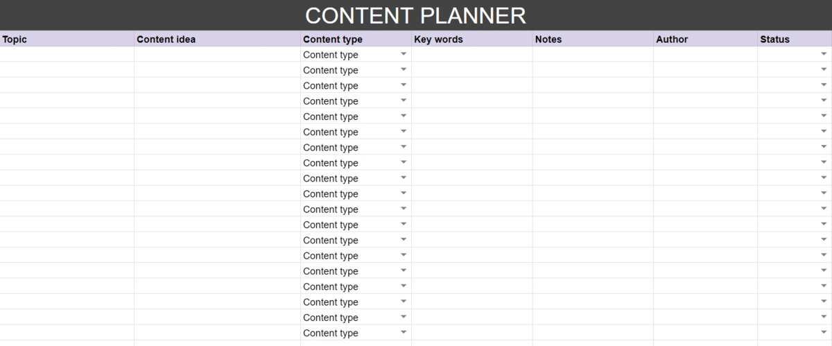 Second sheet of the spreadsheet point content calendar dashboard template