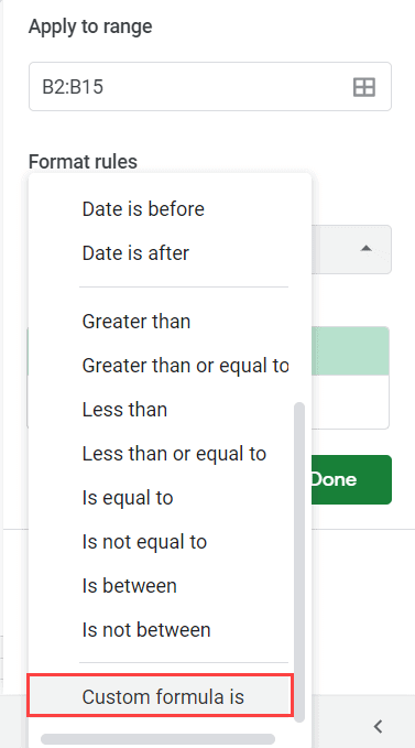 Select Custom Formula is option