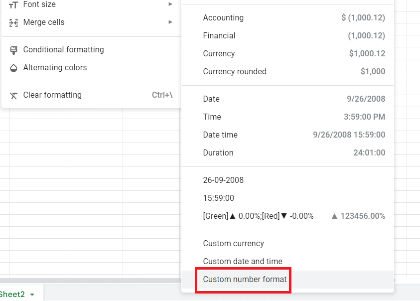 Select custom number format