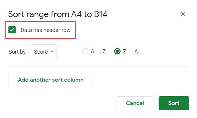 Select data has header row