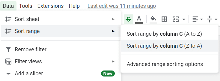 Select how you'd like to sort the column