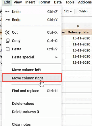 Select move column tot the right