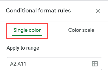 Select Single Color in Conditional Formatting pane