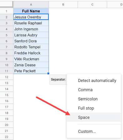 Select Space as the delimiter