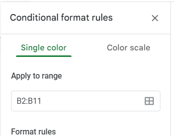 select the cell range