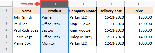 Select the column or columns that you want to move