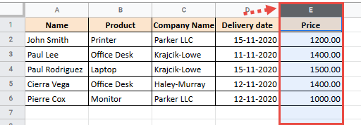 Select the column where you want to insert the copied column