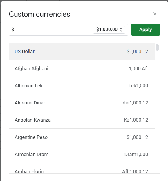 Select the desired currency. In this case, we’ll choose dollars.