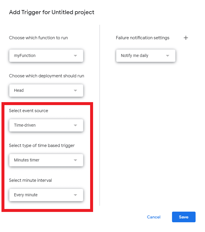 Select the event source and intervals