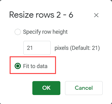 Select the Fit to Data Option in Google Sheets