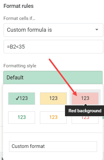 Select the formatting to highlight the cell based on the value