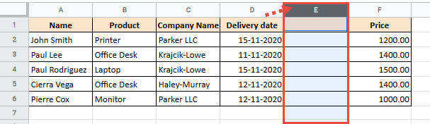 Select the newly inserted column