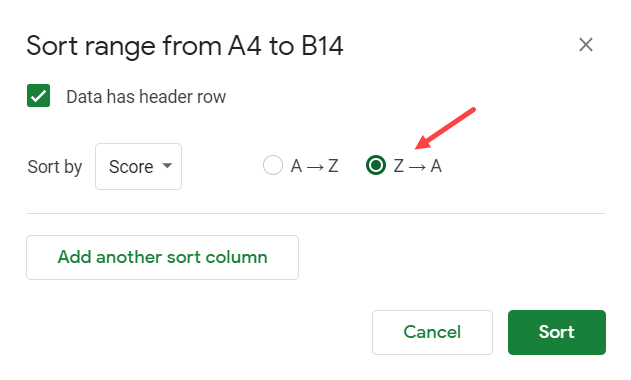 Select the sort order