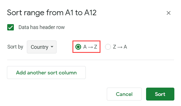 Select the sorting criteria