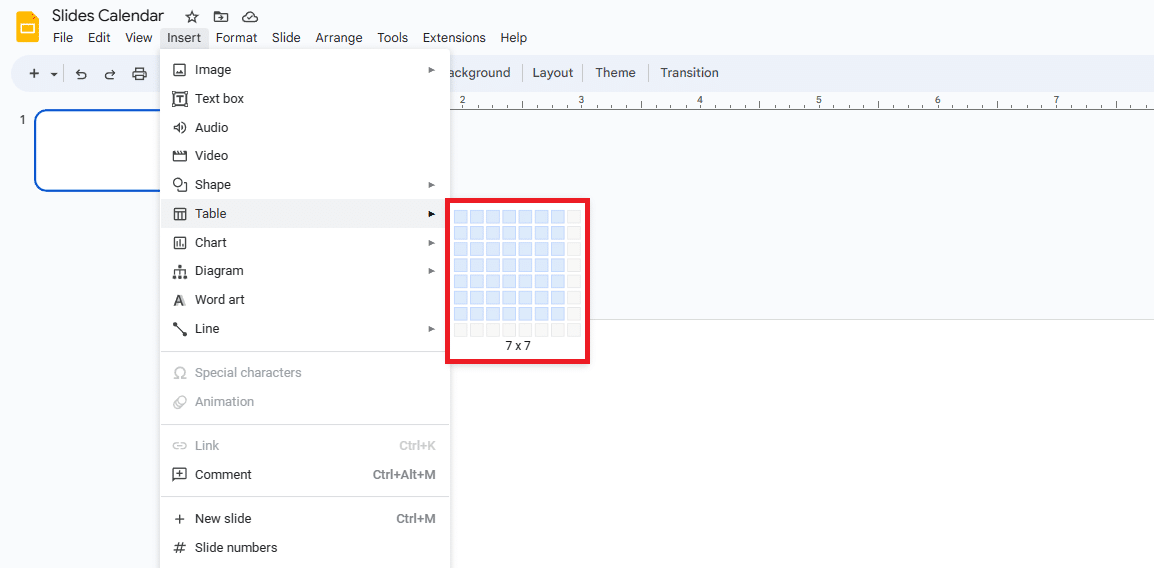 Select the table size