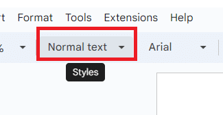 Select the text and go to styles on the toolbar.