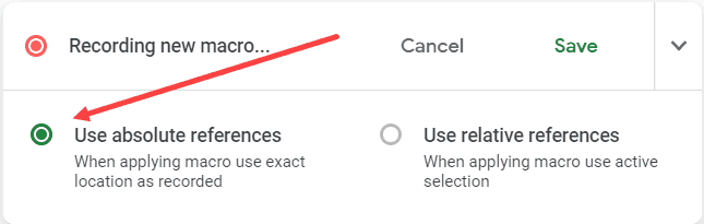 Select Use absolute references