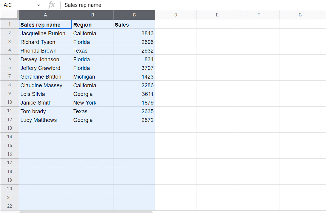 Select your data range