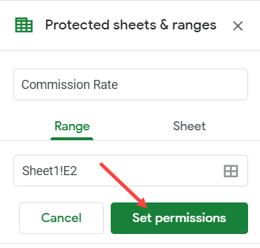 Set permissions for the protected range