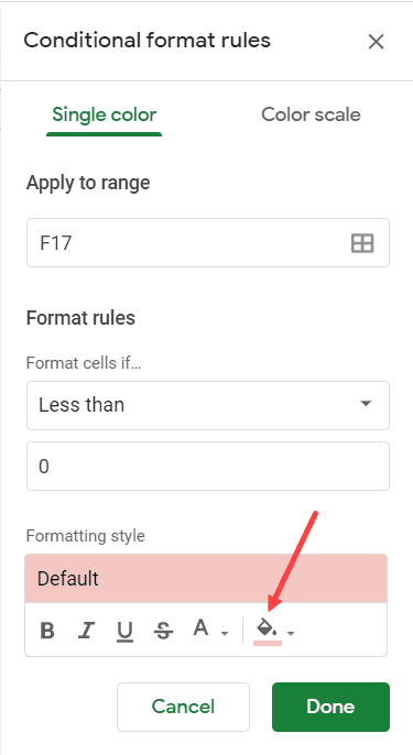 Set the color to red to show negative cells