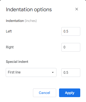 Set the left and right indent options to 0.