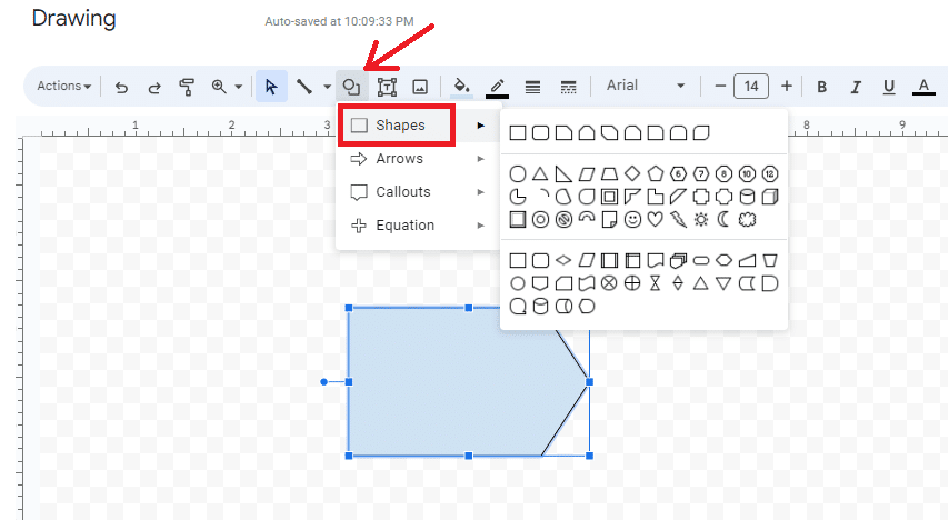 Shape options in drawing