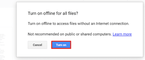 turn on offline for all google sheets file