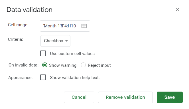 Show a warning for invalid inputs