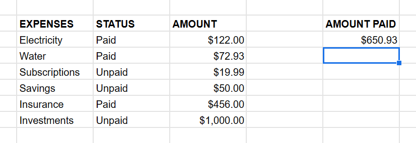 showing sum if function results 