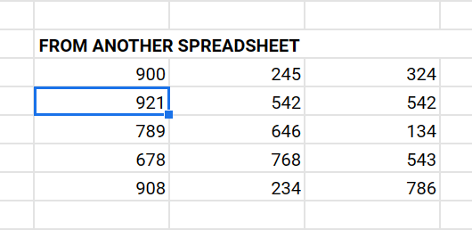 showing the results of import range function on Google Sheets