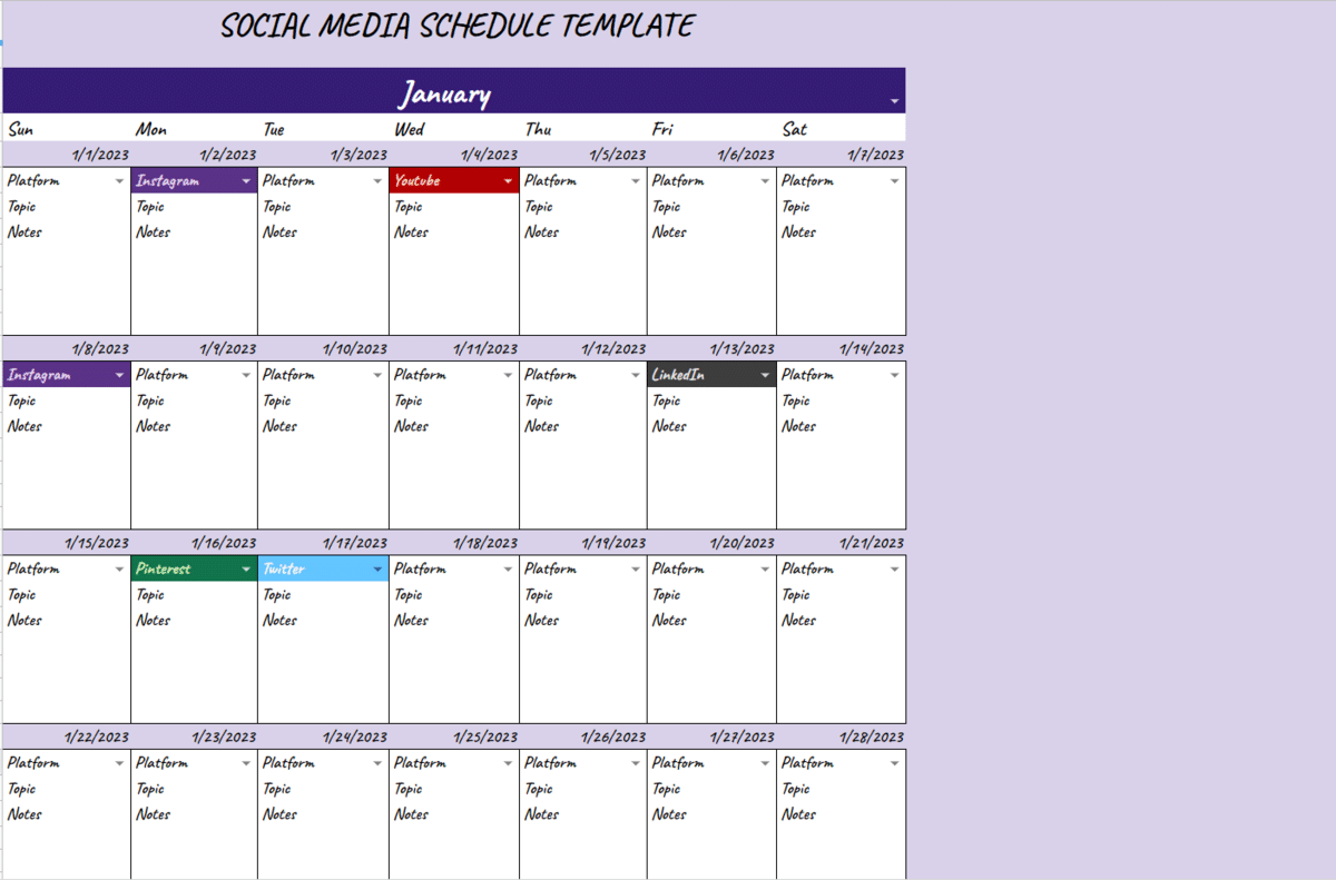 Social Media Schedule Template daily