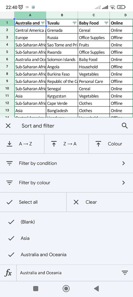 sort and filter menu on mobile