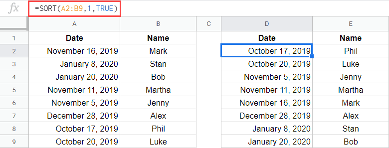 SORT formula when you have multiple columns