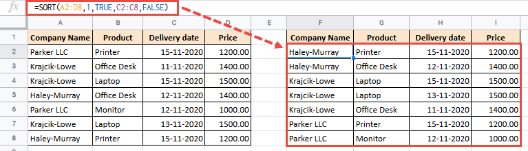 SORT multiple columns using formula