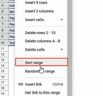 Sort Range