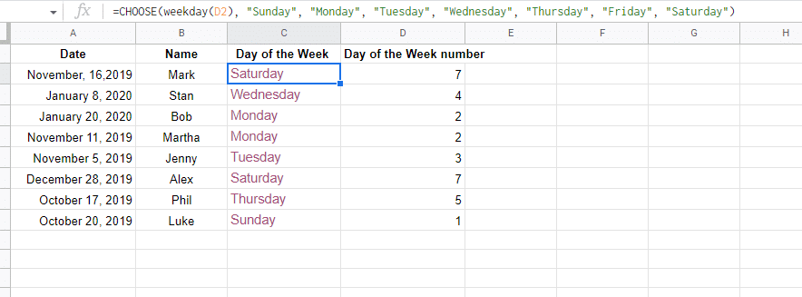 Sort with the choose function